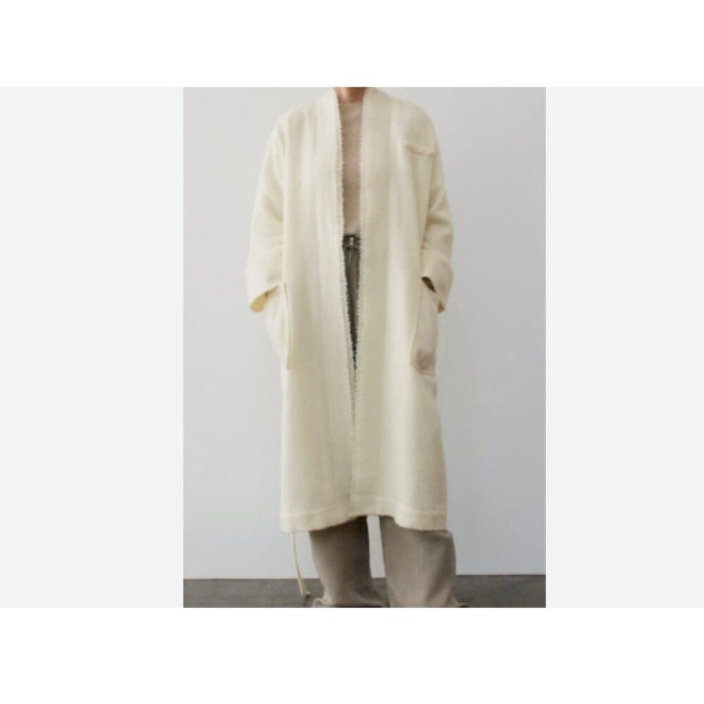 Zara Womens Overcoat Coat XS S Off White Ivory Manteco Wool Tie 8288/448 NWT